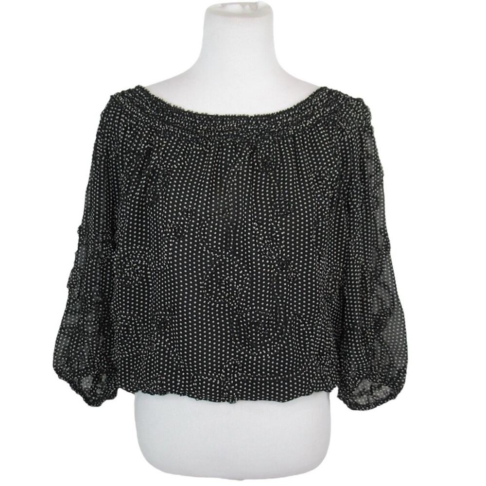 STUDIO M Black Polka Dot Boat Neck Blouse Women’s Size XL